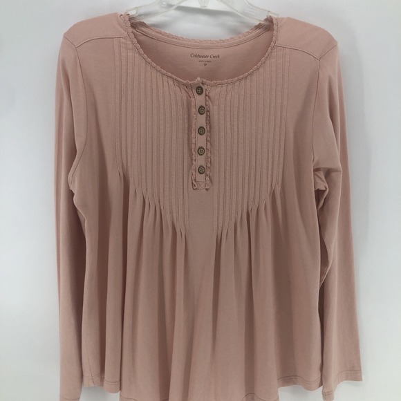 Coldwater Creek  Long Sleeve Pleated Ruffled Baby Doll Shirt w/Buttons SMALL - Picture 2 of 8